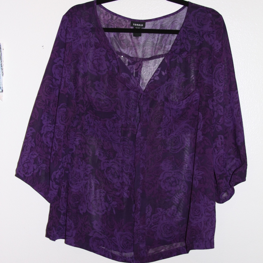 Torrid 3/4 sleeve Shades of Purple Floral Blouse